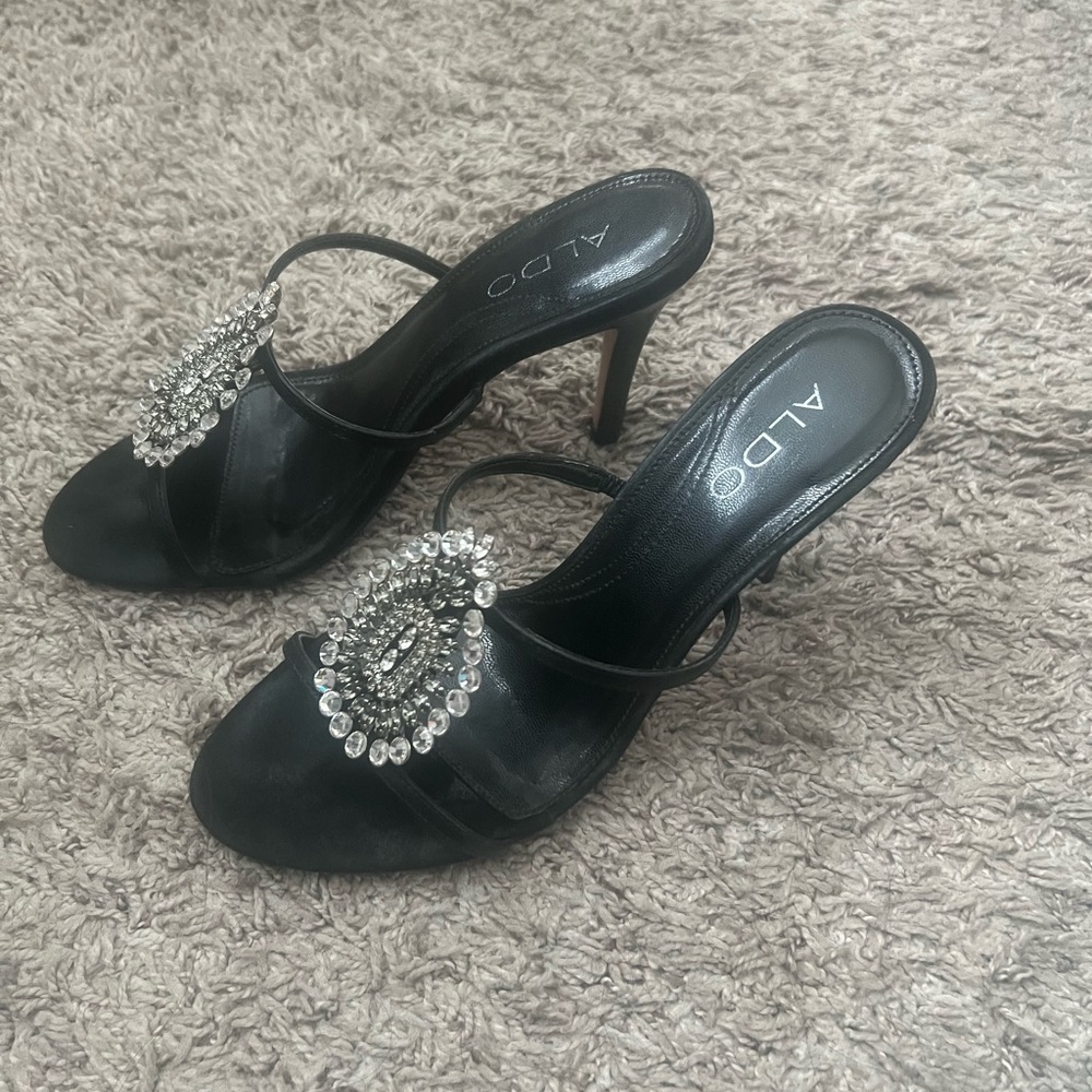 Aldo Black Heels with Silver Embellishments